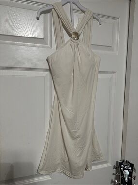 Michael Kors Cream Halter Mini Dress with Gold Logo Accent and built in bralette